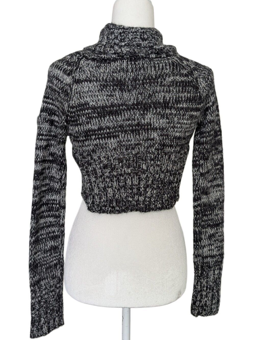 Wet Seal Womens Black Gray Marled Y2K Cropped Knit Shrug Cardigan Size Medium - Picture 2 of 9